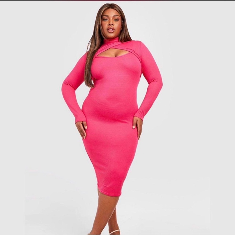 Boohoo NWT Women’s Long Sleeve Cutout Bodycon Dress - Hot Pink